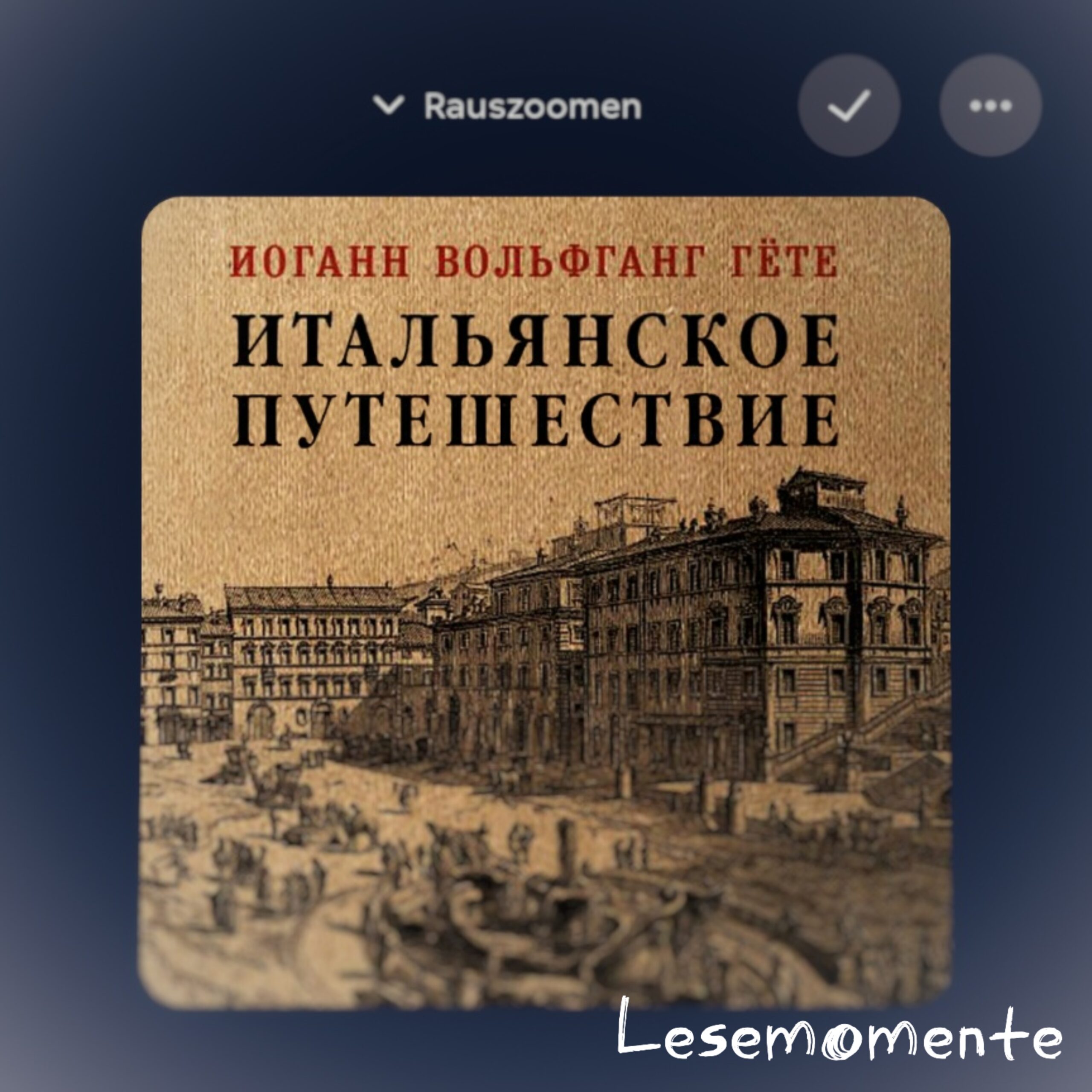 Скриншот обложки книги Иога́нна Во́льфганга фон Гёте «Итальянское путешествие» из читалки ЛитРес.
