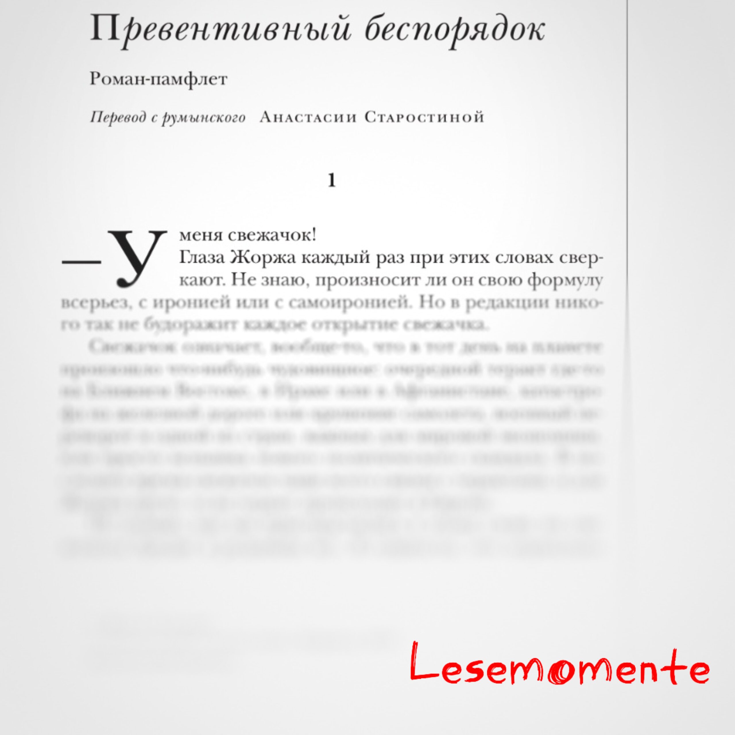 Скриншот с фрагментом страницы из журнала «Иностранная литература» (роман Матея Вишнека «Превентивный беспорядок» из читалки Литрес.